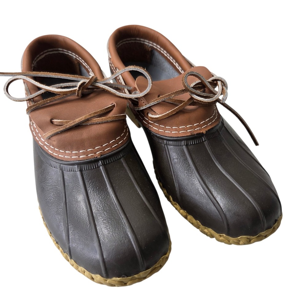 L.L. Bean Mens Bean Boots Low Cut SZ 7N Brown Leather Rubber Shoes Waterproof